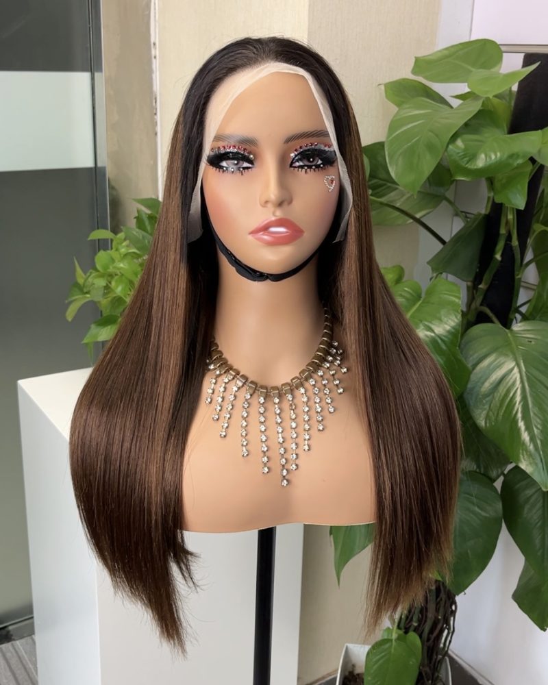 #4 Brown Double Drawn Bone Straight 13x4 Transparent Lace Full Frontal 300% Density Wig - 图片 2